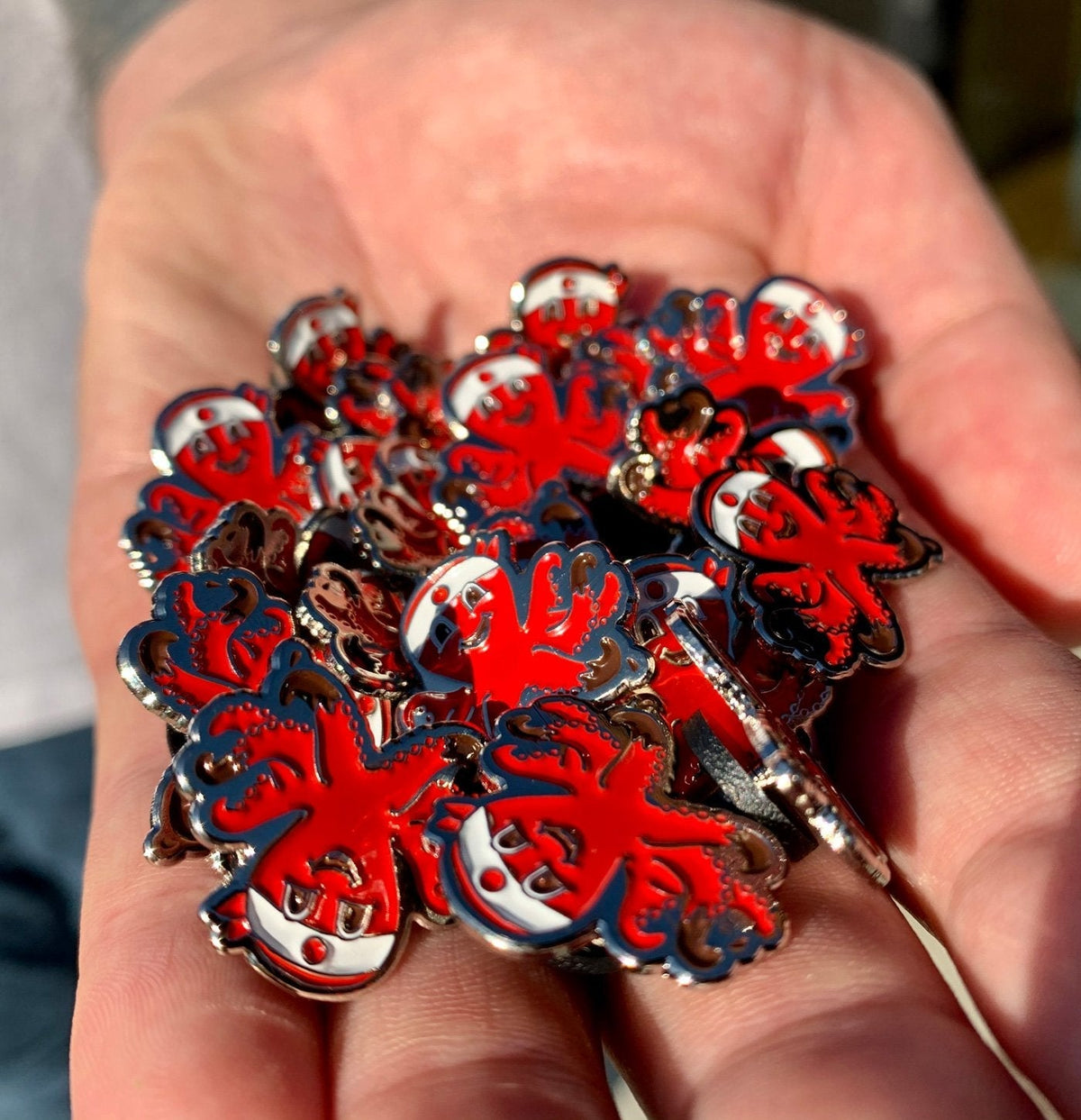 Red Octo Pin A2